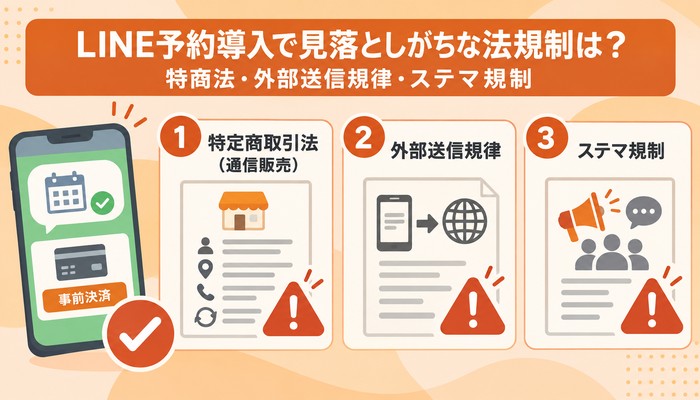 LINE予約導入で見落としがちな法規制は?特商法・外部送信規律・ステマ規制