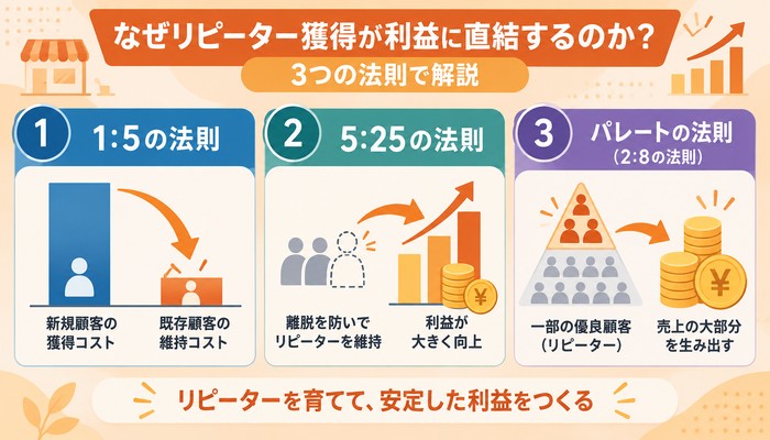なぜリピーター獲得が利益に直結するのか?3つの法則で解説