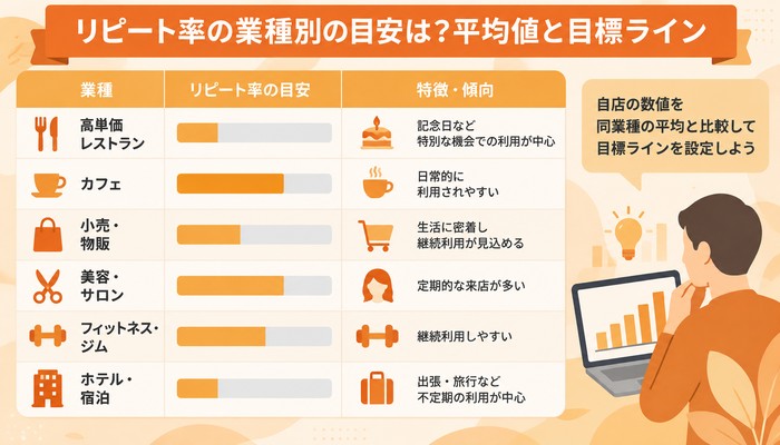 リピート率の業種別の目安は?平均値と目標ライン