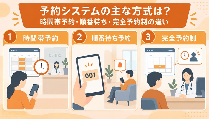 予約システムの主な方式は?時間帯予約・順番待ち・完全予約制の違い